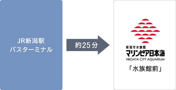 バスをご利用のお客様はJR新潟駅バスターミナルから約25分かかります。